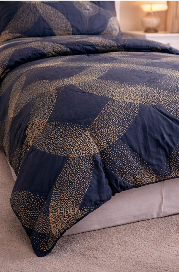Aarniva Breathable Polyester Comforter Set | King/Queen | 250 GSM | Ultra-Soft & Cozy | Blue Yellow Design | Includes 2 Pillow Covers