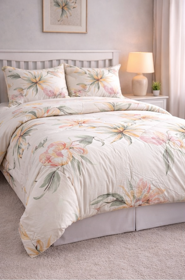 Aarniva Breathable Polyester Comforter Set | King/Queen | 250 GSM | Ultra-Soft & Cozy | Floral Leaves Design | Includes 2 Pillow Covers