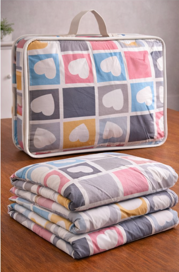 Aarniva Breathable Polyester Comforter Set | King/Queen | 250 GSM | Ultra-Soft & Cozy | Heart Design | 5-Piece Set