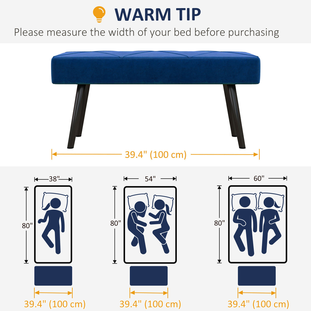 HOMCOM 39 Inches Upholstered Bedroom Bench, Modern End of Bed Bench with Steel Legs, Green