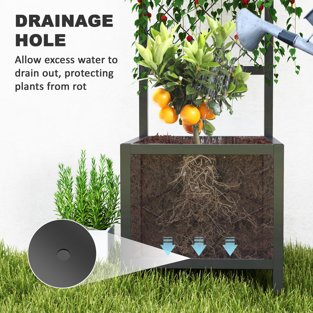 Outsunny Galvanized Raised Garden Bed with Trellis, Metal Planter Box with Drainage Holes for Climbing Plants, Vegetable, Vines