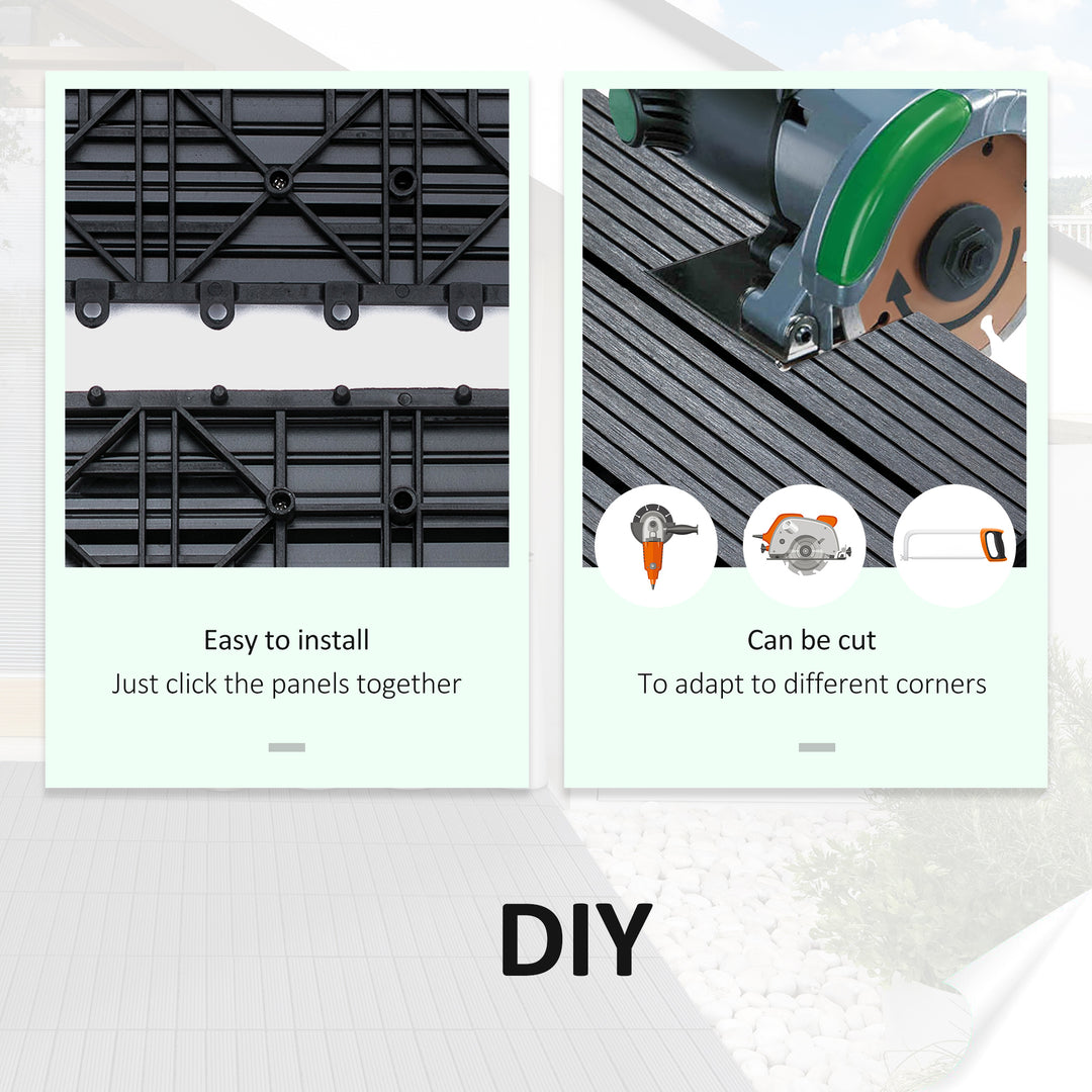 Outsunny 11 Pcs Plastic Interlocking Deck Tiles, 12" x 12" Non-slip Flooring Tiles for Indoor Outdoor Patio Balcony, Grey