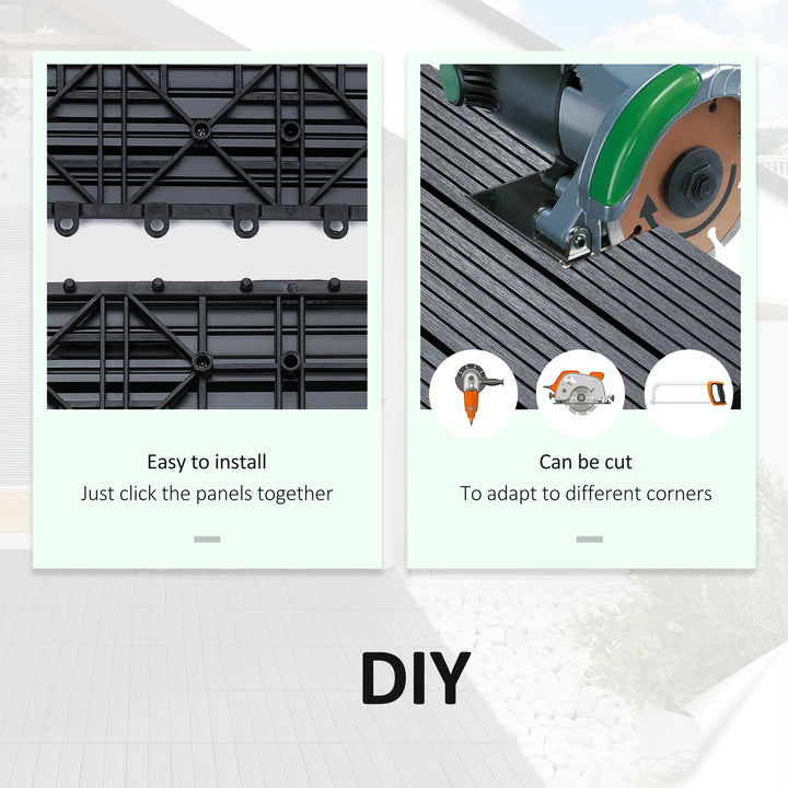 Outsunny 11 Pcs Plastic Interlocking Deck Tiles, 12" x 12" Non-slip Flooring Tiles for Indoor Outdoor Patio Balcony, Grey