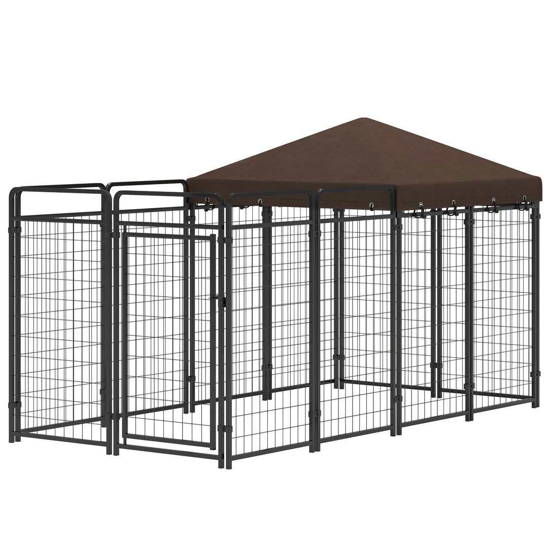 PawHut Dog Kennel Outdoor with Waterproof Canopy, Dog Run with Galvanized Chain Link for Large and Medium Dogs, Black