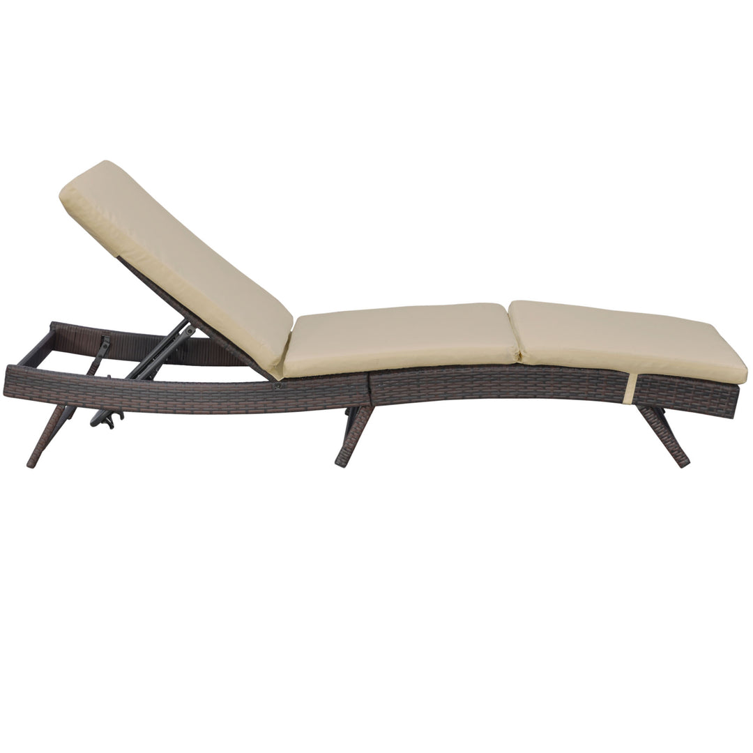 Outsunny Wicker Patio Lounger, Outdoor S Shape Recliners Lounge Chair w/ 5-Level Adjustable Backrest, Soft Padded Cushion for Outdoor Use, Cream White