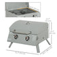 Outsunny 2 Burner Propane Gas Grill, Portable Tabletop BBQ with Foldable Legs, Lid, for Camping, Picnic, Silver
