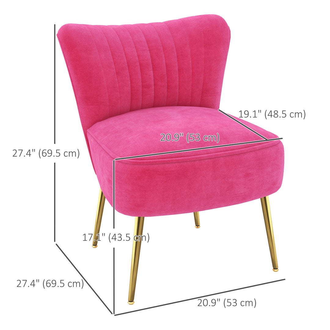 HOMCOM Velvet Lounge Chair, Modern Accent Chair for Living Room with Gold Steel Legs and Tufting Backrest, Pink