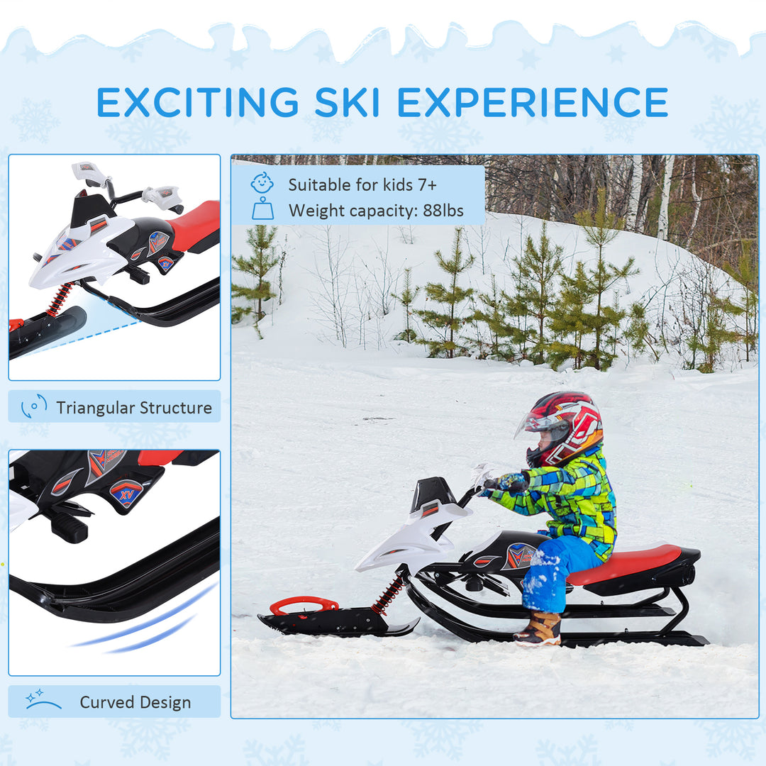 Soozier Snow Racer Sleds for Kids with Padded Rubber Seat, Snow Motor with Wind Shield Handle and Anti-slip Pedal, Winter Gift for Boys and Girls