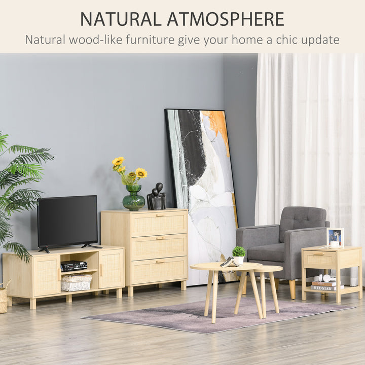 HOMCOM Narrow Nightstand with Rattan Elements, Bedside Table with Drawer and Storage Shelf for Bedroom, Natural