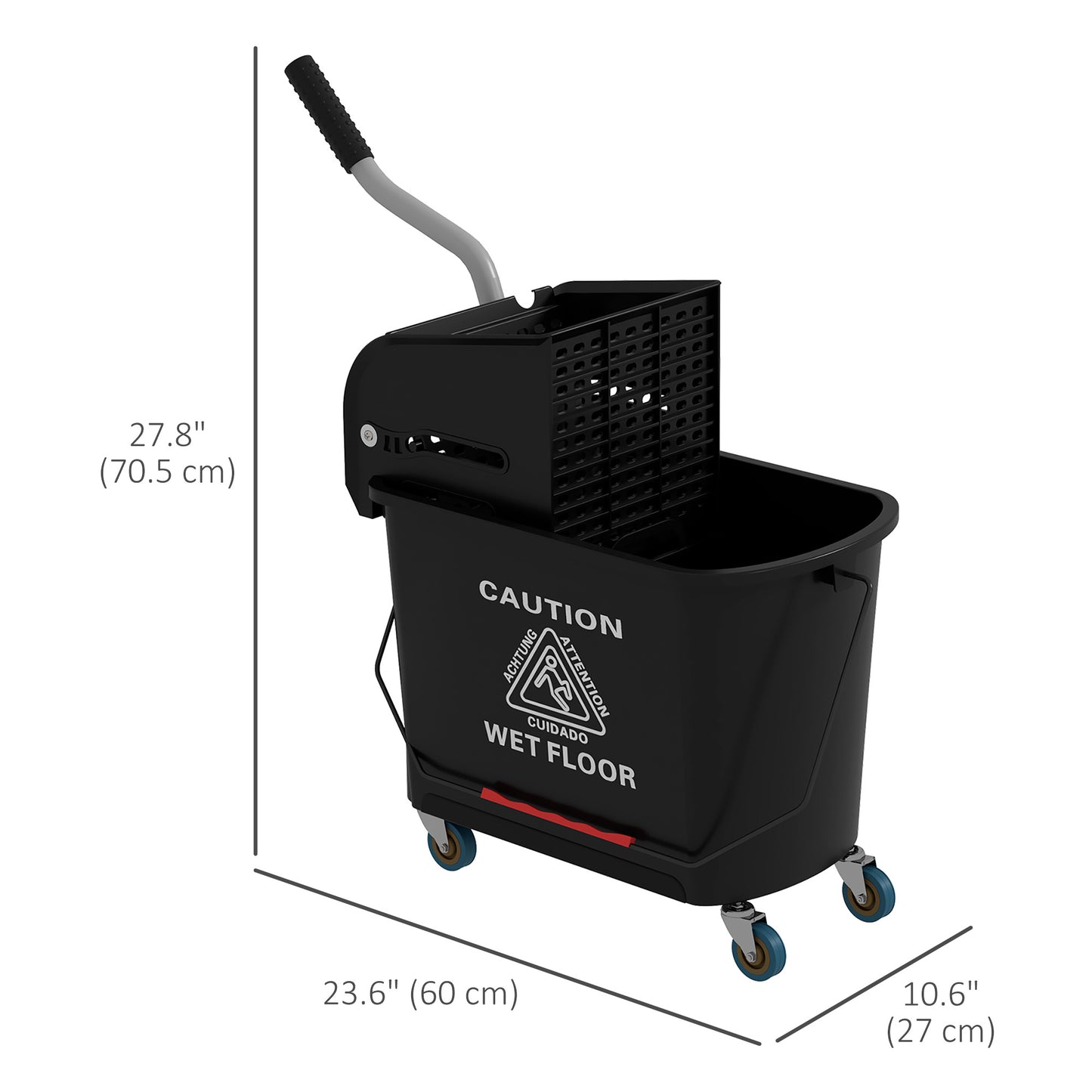 HOMCOM Compact Mop Bucket with Wringer, Mop Bucket on Wheels, 5 Gallon, Separate Dirty and Clean Water, Yellow