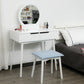 HOMCOM Makeup Vanity Desk with Round Mirror and 2 Drawers, Dressing Table with Cushioned Stool Set for Bedroom (White)