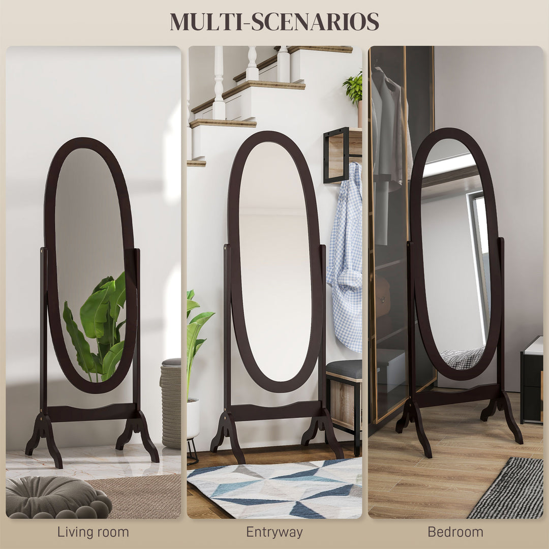 HOMCOM Floor Standing Mirror Full Length Mirror with Adjustable Angle Oval Frame for Dressing Room Bedroom Living Room White