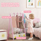 Qaba Kids Clothing Rack with Storage Shelf, Hangers, for Nursery Room, Living Room, Playroom, Pink