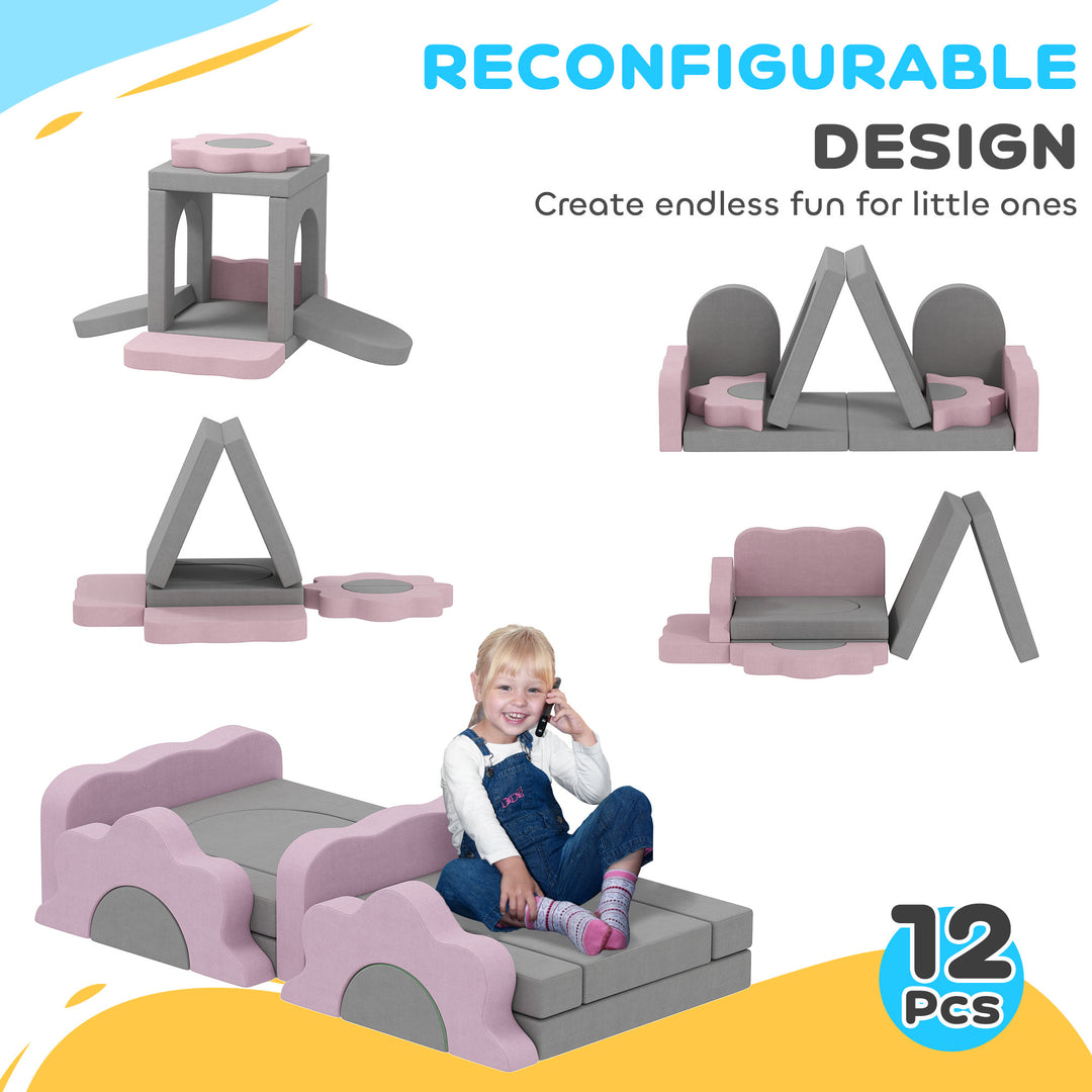 Qaba 12-Piece Climbing Toys for Toddlers with Ball Pit (Balls not Included), Indoor Climb and Crawl Activity Play Set, Grey