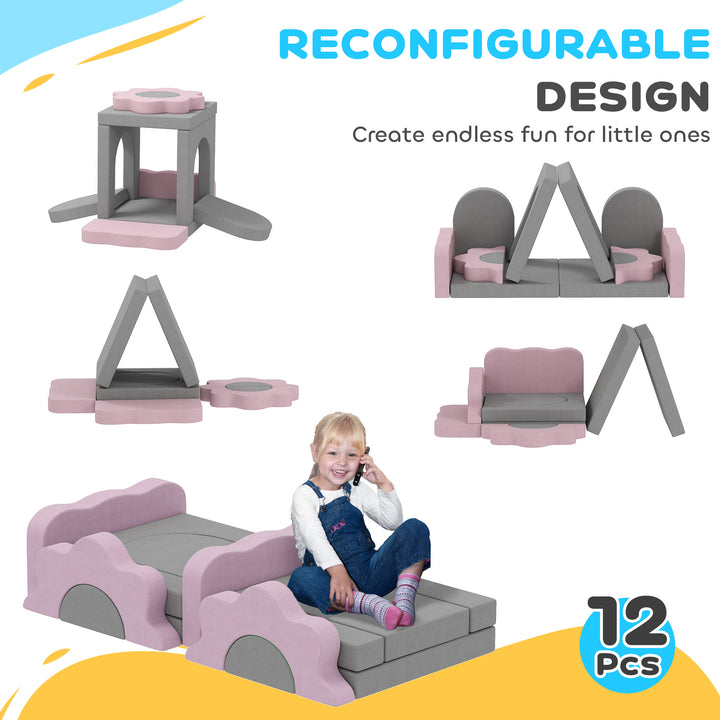 Qaba 12-Piece Climbing Toys for Toddlers with Ball Pit (Balls not Included), Indoor Climb and Crawl Activity Play Set, Grey