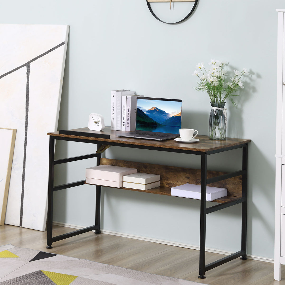 HOMCOM Adjustable Drafting Table Art Desk Drawing Table Craft Desk Workstation for Painting Multifunctional Writing Desk with Tiltable Tabletop and Storage Shelf Rustic Brown