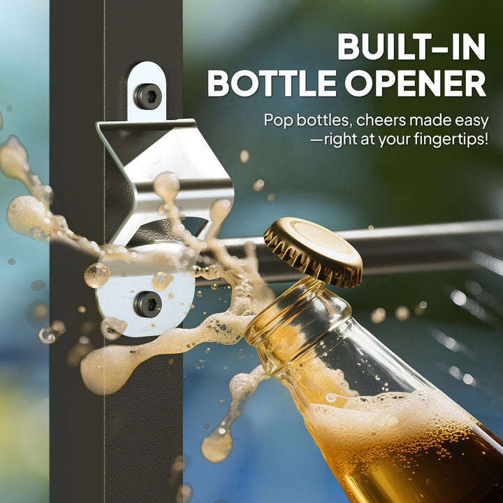 Outsunny Bar Height Outdoor Table with Built-In Bottle Opener, Patio Bar Table with Wood Grain Plastic Top, 47.2" x 15" x 39