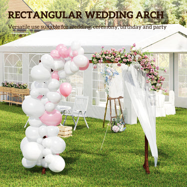 Outsunny 7FT Rectangular Wooden Wedding Arch with Triangular Base, Ground Stakes for Ceremony, Garden, Birthday, Dark Brown