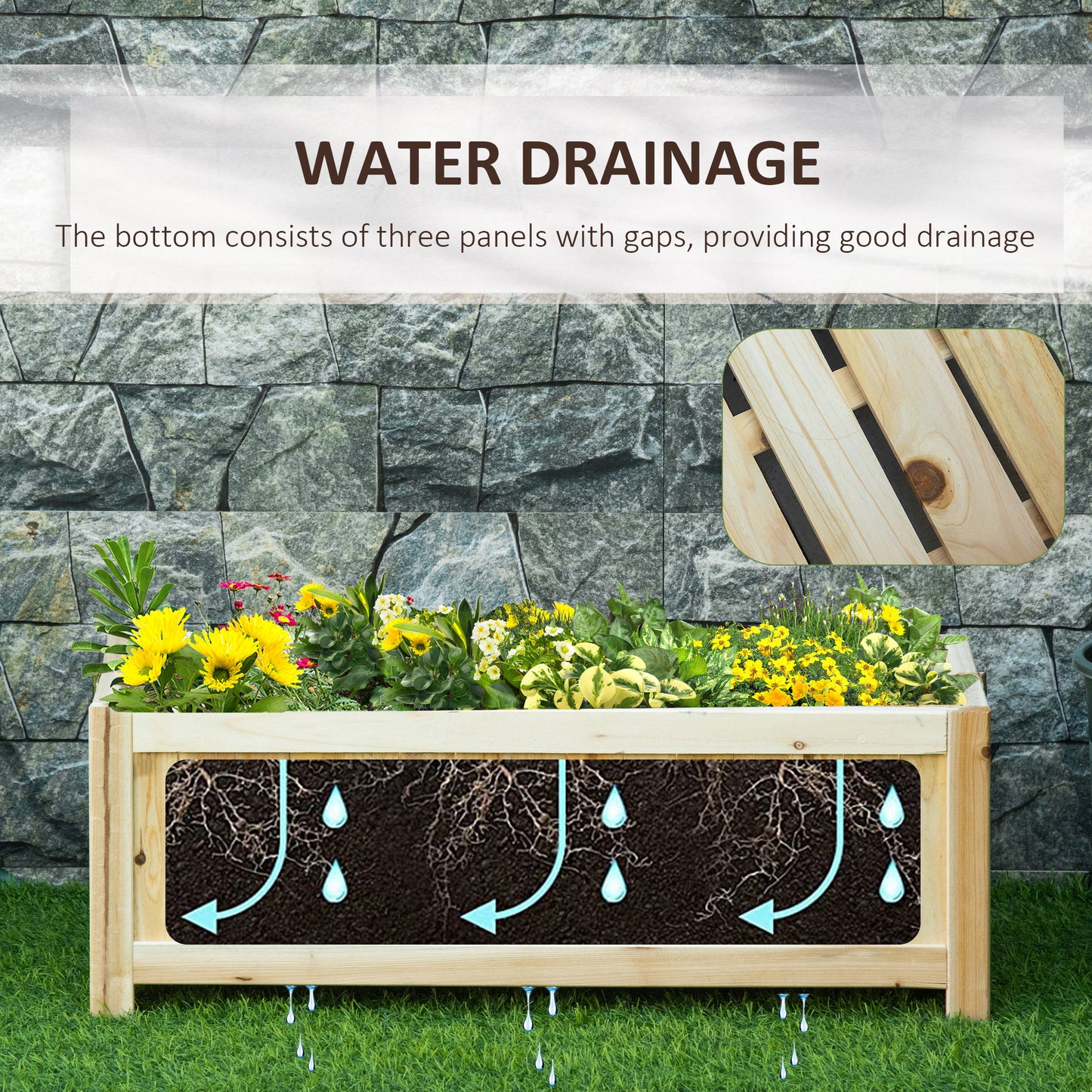 Outsunny Foldable Elevated Planter Box, Wooden Raised Garden Bed for Backyard, Patio to Grow Vegetables, Herbs, Flowers, Natural