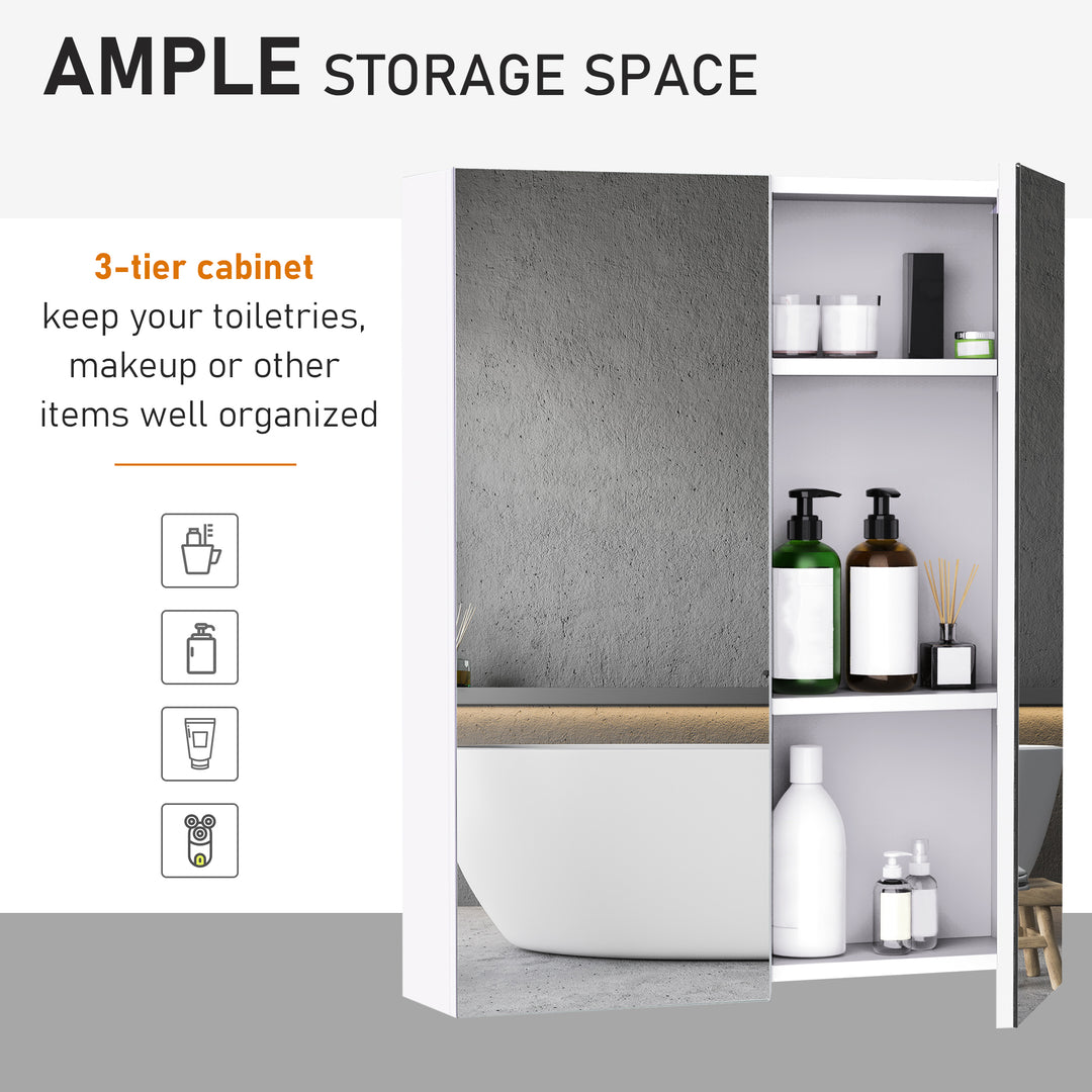 HOMCOM Wall Mount Mirrored Medicine Cabinet, Bathroom Mirror Cabinet with Adjustable Shelf, Double Soft Closing Doors, Light Lilac