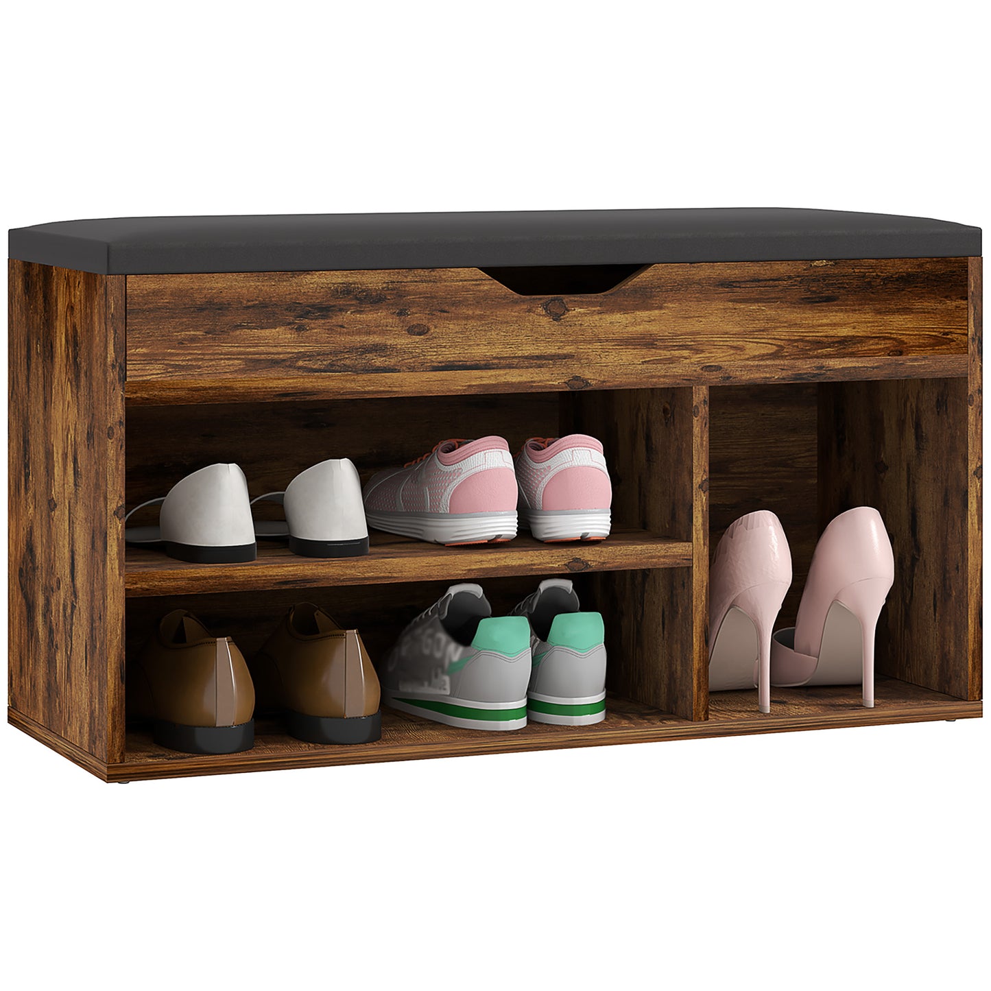 HOMCOM Shoe Bench Entryway Storage Rack with Padded Cushion, Hidden Storage for Hallway, Living Room, Black