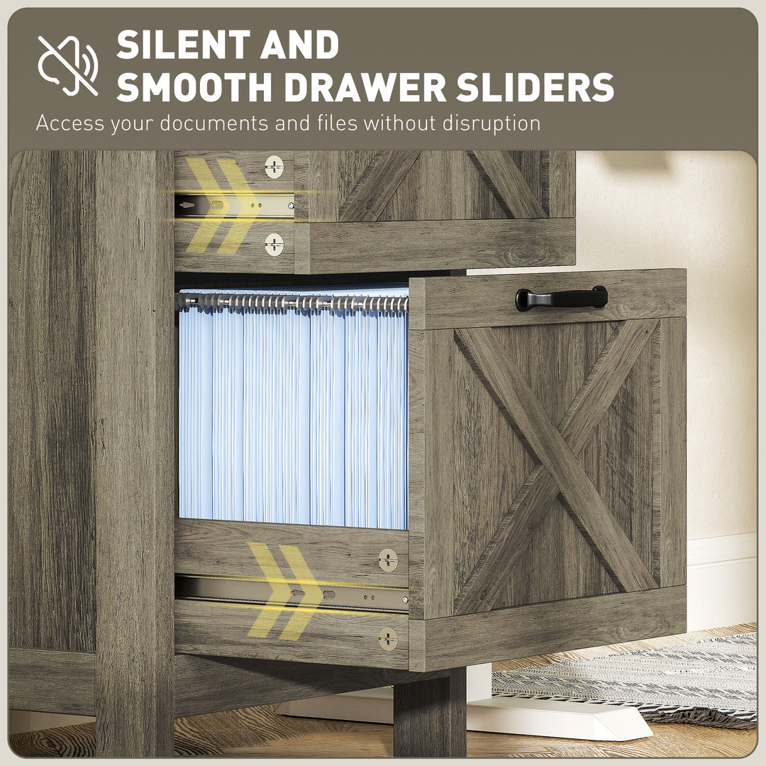 HOMCOM Vertical Filing Cabinet with 3 Drawers, Rustic Farmhouse Office Storage Cabinet for A4, Letter Size, Stone Grey