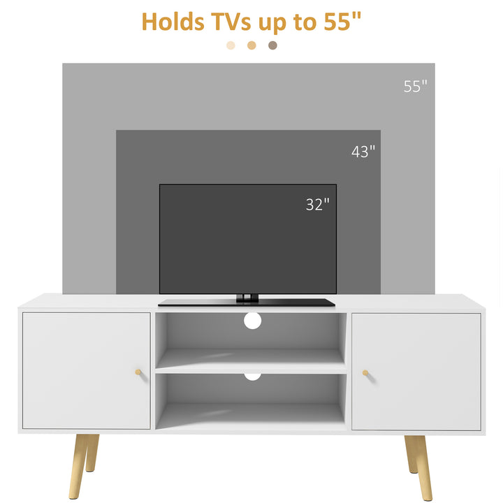 HOMCOM TV Stand Cabinet for TVs up to 55 Inches, Entertainment Unit with Storage Shelves and Wood Legs for Living Room, White