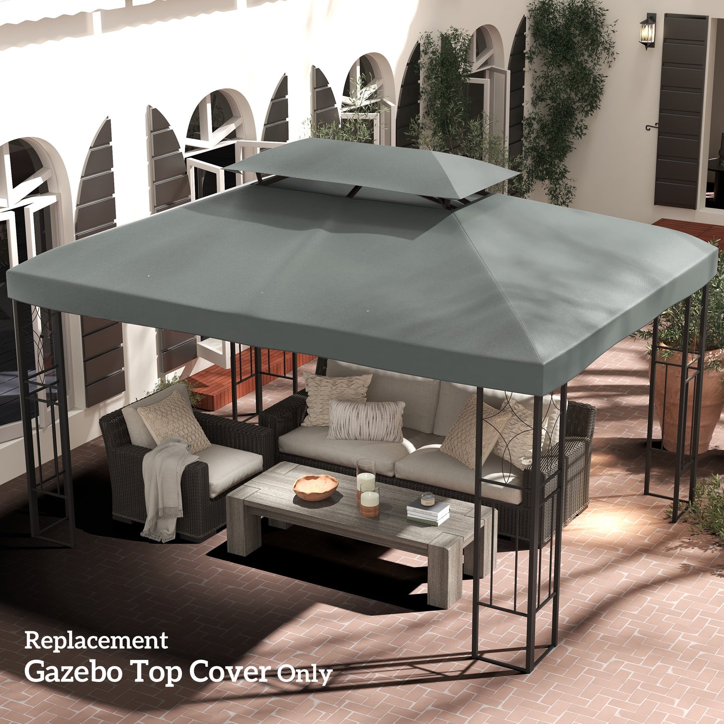 Outsunny 13' x 10' Gazebo Replacement Canopy, 2 Tier Top Roof Garden Pavilion UV Cover, Brown (TOP ONLY)