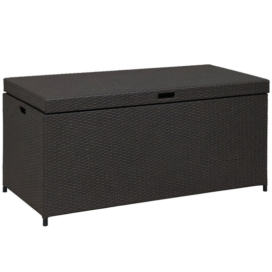 Outsunny Outdoor Storage Box with 118 Gallon Storage, Plastic Top Lid, Handles for Cushions, Pool Essentials, Garden Tools, Grey