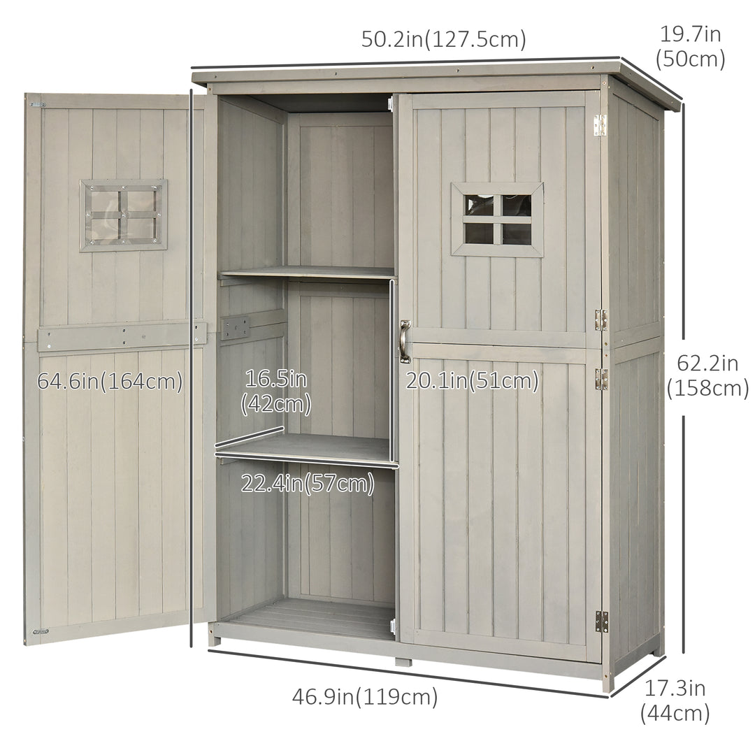 Outsunny 4x1.5ft Wooden Garden Storage Shed, Outdoor Tool Cabinet Organizer with Windows and Double Door, Nature Wood