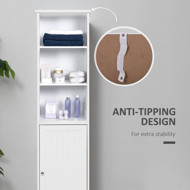 kleankin Tall Bathroom Storage Cabinet, Freestanding Tower Cabinet with Adjustable Shelf, 3 Open Shelves, White