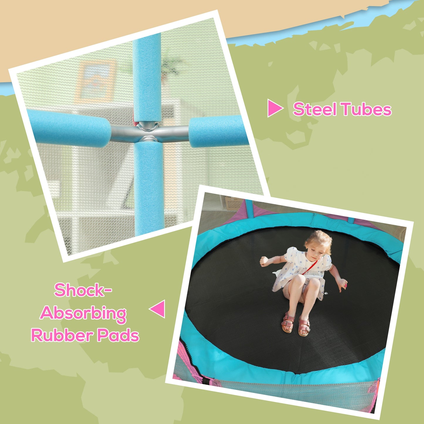 Qaba Trampoline for Kids, 4.6FT Mini Toddler Trampoline Indoor Outdoor with Handlebar, Safety Enclosure Net, Blue