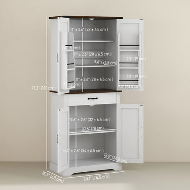 HOMCOM 71" Tall Kitchen Cabinet, Farmhouse Pantry Cabinet with Barn Doors, Drawer and Adjustable Shelves, White
