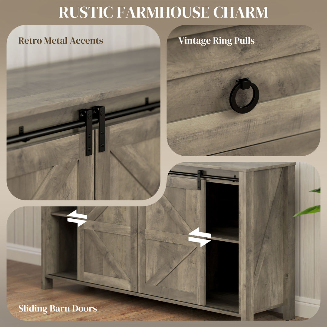 HOMCOM 60" Buffet Cabinet, Farmhouse Sideboard with Sliding Barn Doors, Drawers and Adjustable Shelves, Cream White