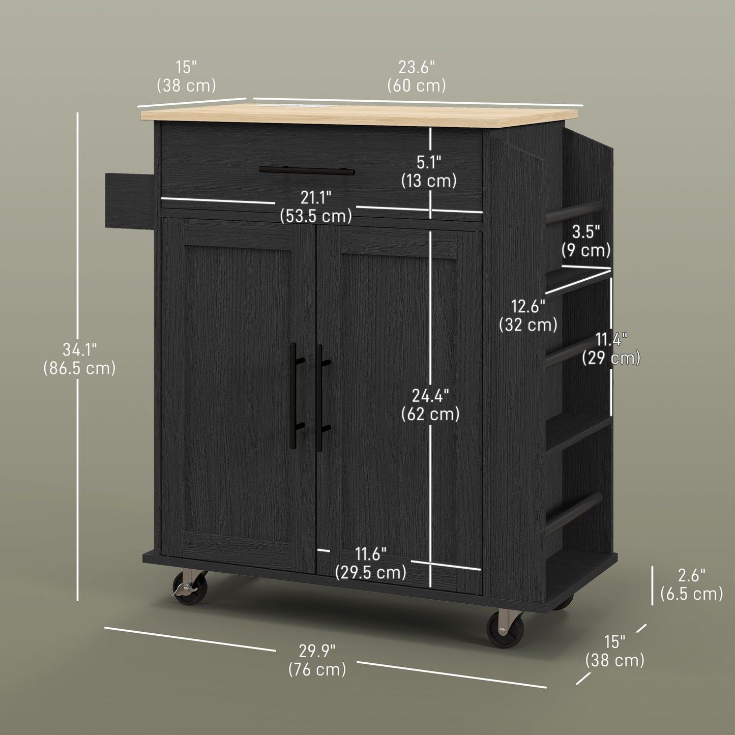 HOMCOM Rolling Island with Wheels for Kitchen, Kitchen Island on Rollers with Power Outlets, Drawer and Doors