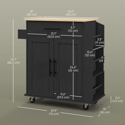 HOMCOM Rolling Island with Wheels for Kitchen, Kitchen Island on Rollers with Power Outlets, Drawer and Doors