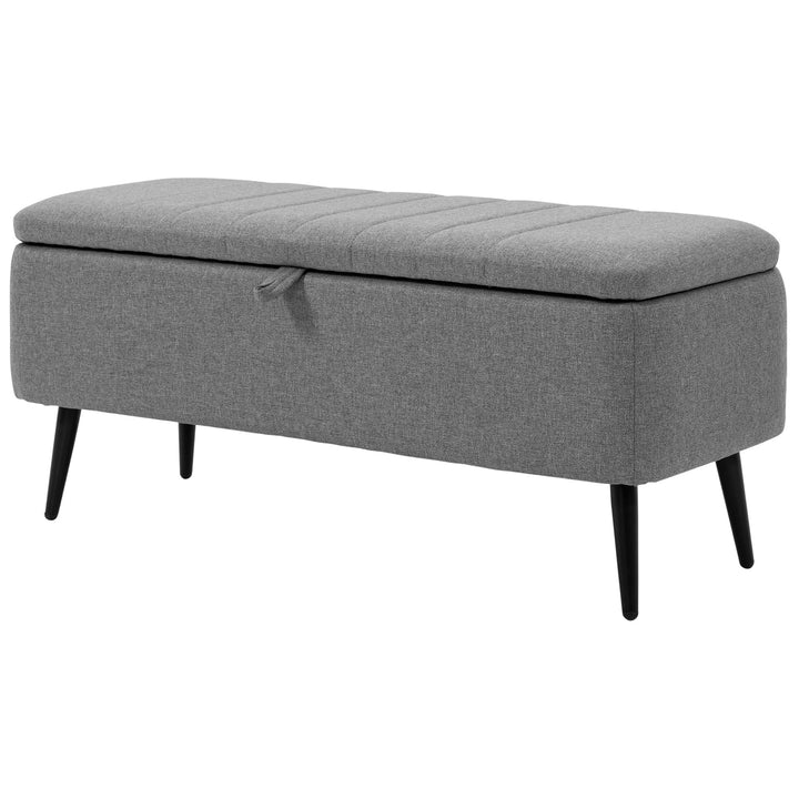 HOMCOM 40" Ottoman with Storage, Linen Upholstered Storage Ottoman Bench with Steel Legs for Living Room, Bedroom Grey
