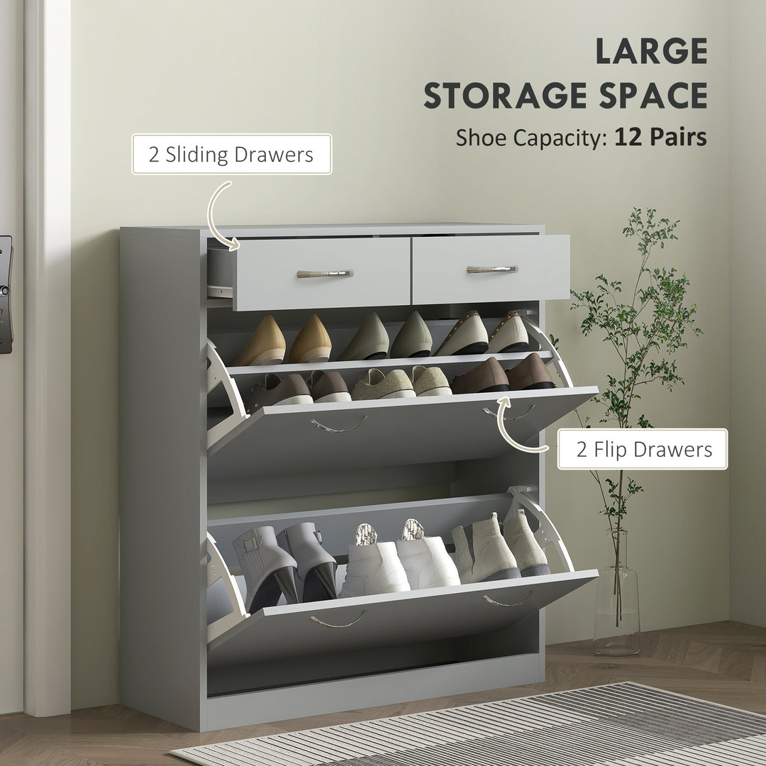 HOMCOM Narrow Shoe Storage with 2 Flip Drawers and Adjustable Shelves Shoe Cabinet Organizer for 12 Pairs of Shoes, White