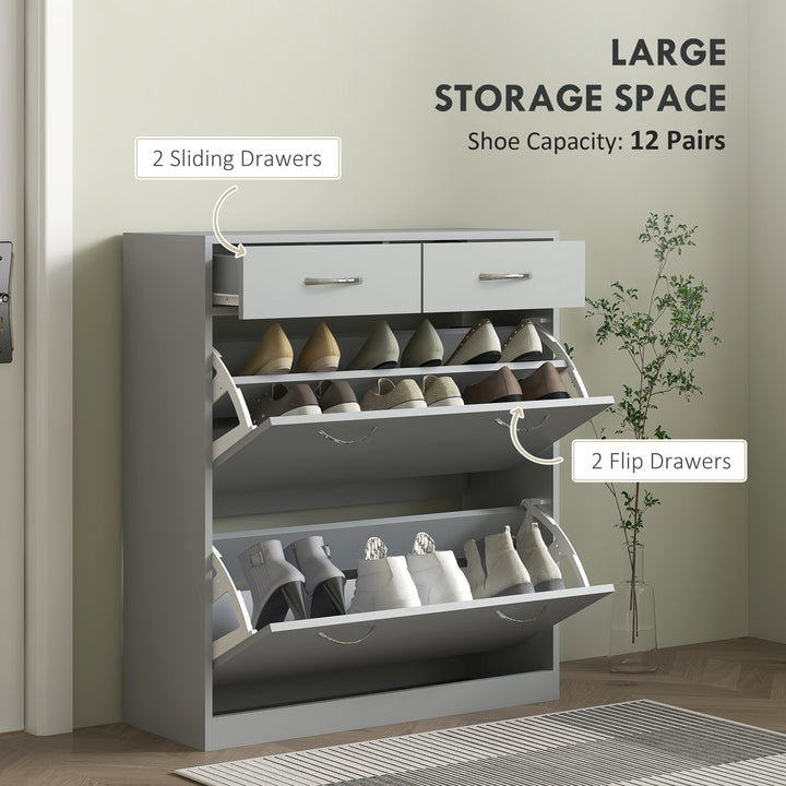 HOMCOM Narrow Shoe Storage with 2 Flip Drawers and Adjustable Shelves Shoe Cabinet Organizer for 12 Pairs of Shoes, White