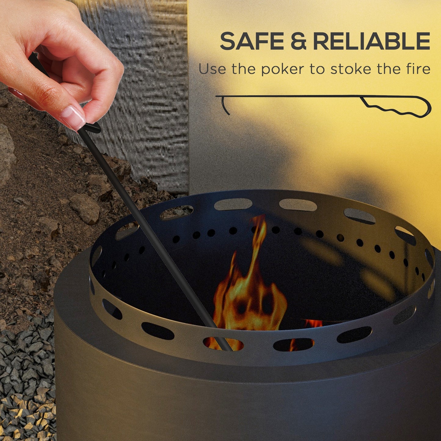 Outsunny Smokeless Fire Pit with Ash Catcher, Portable Wood Burning Firepit with Poker for Garden Camping Bonfire Party, Black