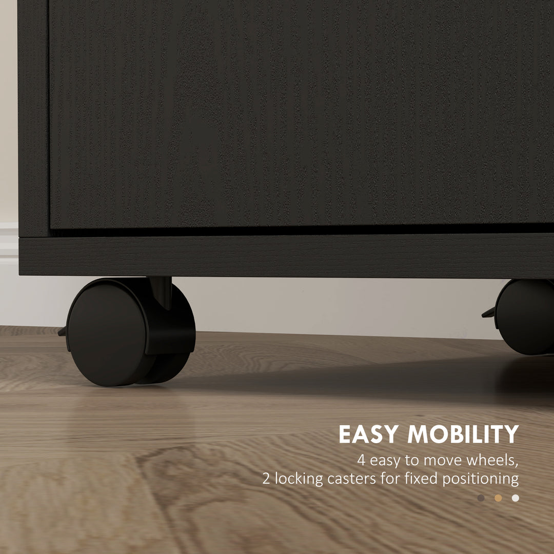 HOMCOM Microwave Cart on Wheels Utility Trolley Storage Sideboard Bookcase with 2-door Cabinet, White Oak