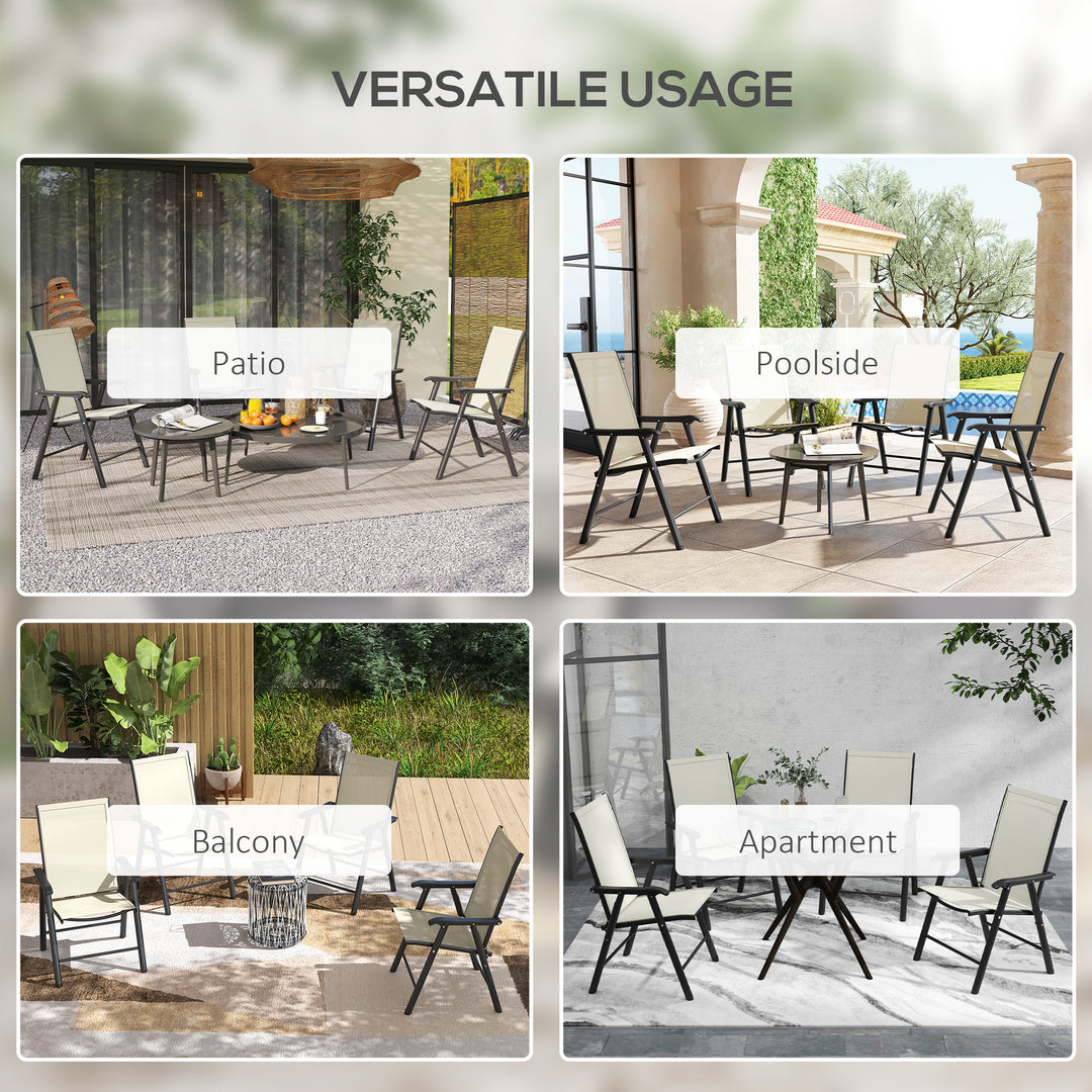 Outsunny 4-Piece Folding Chair Set for Relaxing on Patio Balcony Garden, Comfortable Outdoor Furniture with Armrests, Brown