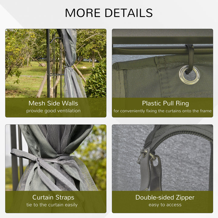 Outsunny 10' x 10' Steel Outdoor Patio Gazebo Canopy with Removable Mesh Curtains, Display Shelves, & Steel Frame, Grey