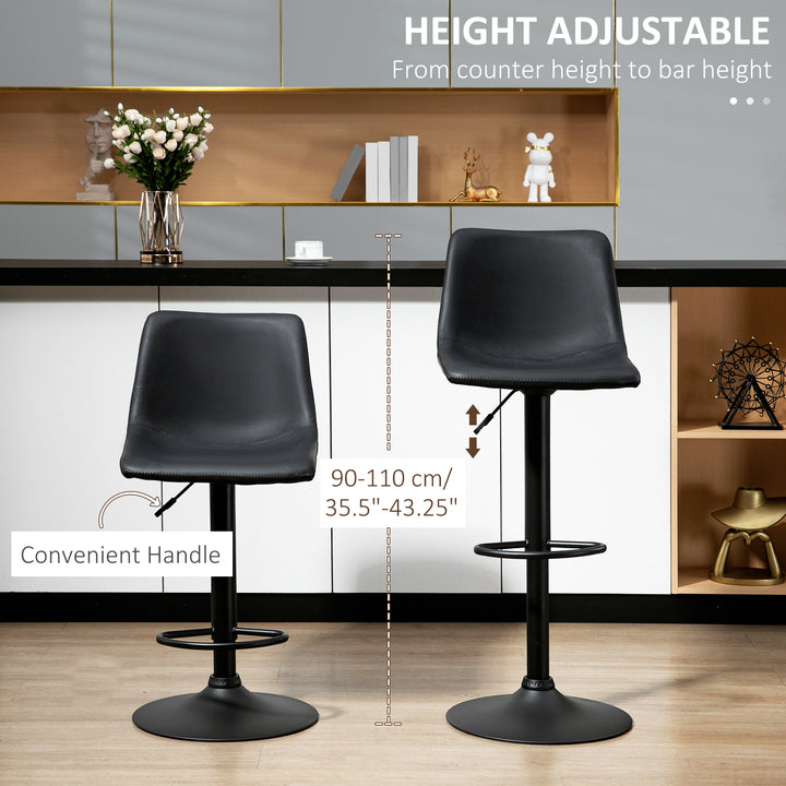 HOMCOM Adjustable Counter Height Bar Stools Set of 2, 360° Swivel Kitchen Counter Stools Dining Chairs with Backs, Vintage Leather, Brown