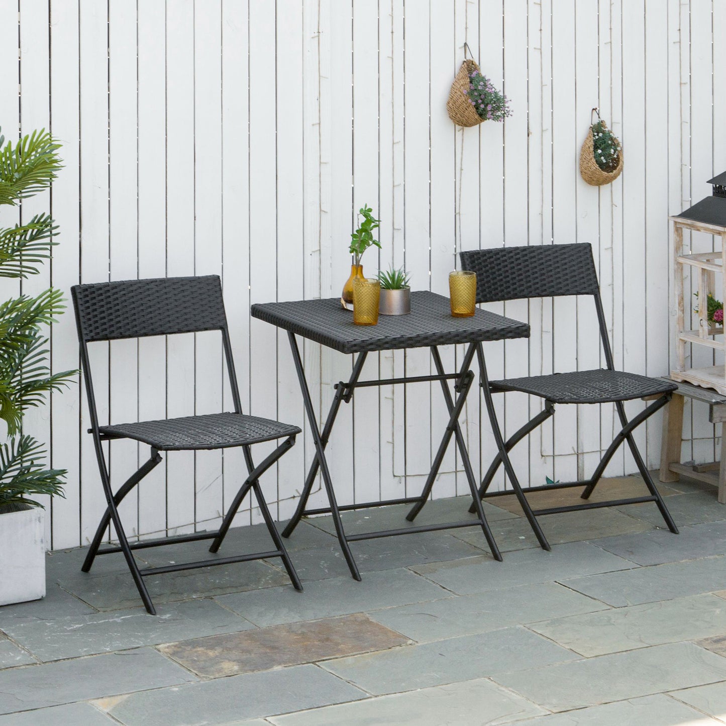 Outsunny 3-Piece Outdoor Folding Rattan Bistro Set, Mixed Brown