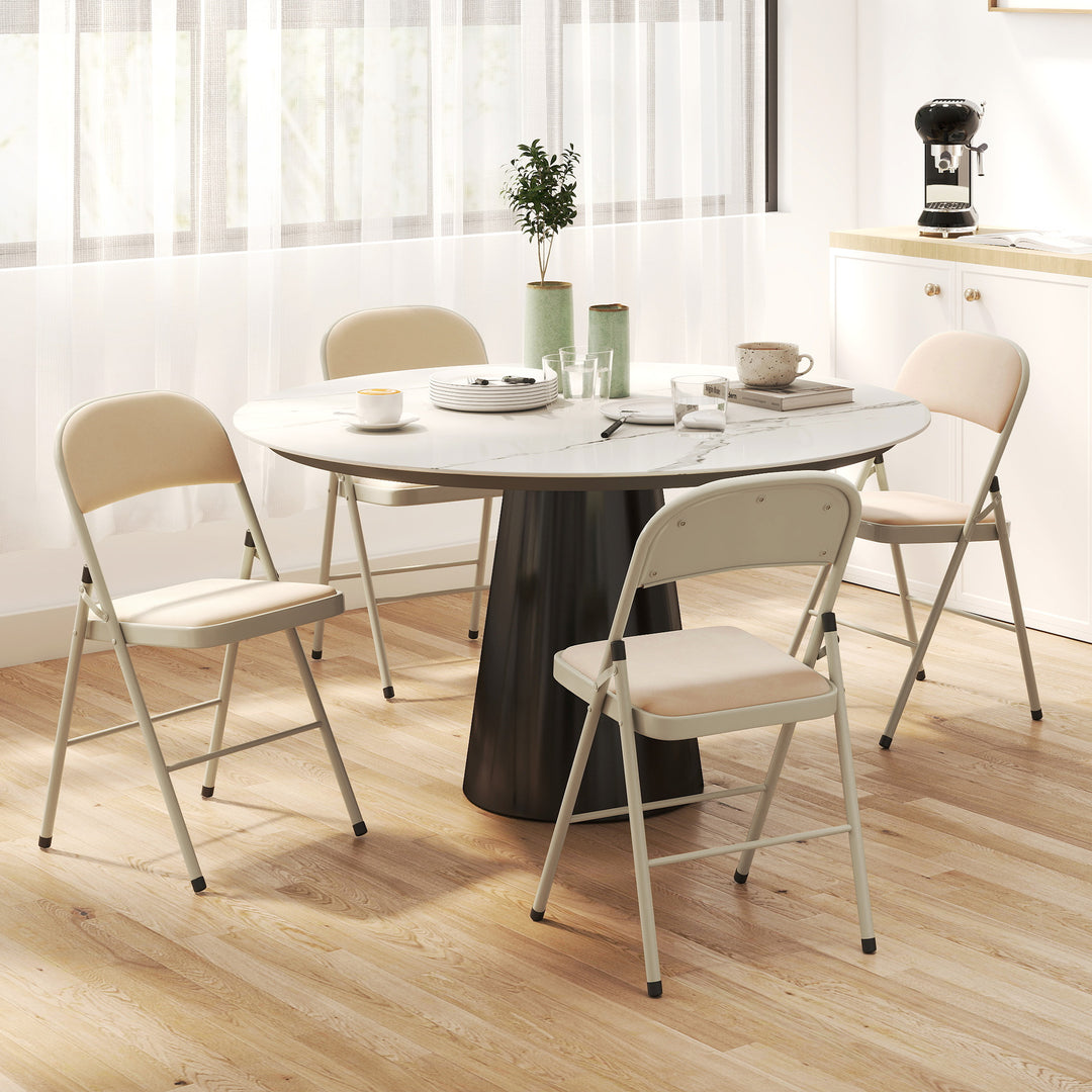 HOMCOM 4 Pack Folding Chairs with Padded Seats, Velvet Portable Party Chairs with Steel Frame, Beige