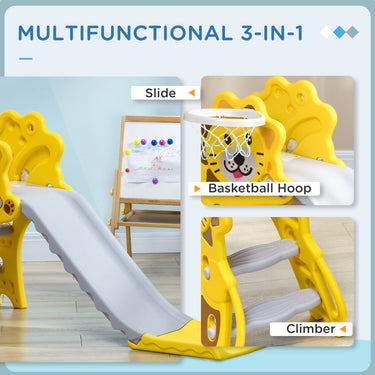 Qaba 3 in 1 Slide for Toddlers, Kids Slide Playset with Basketball Hoop, Climber, for 18-36 Months, Yellow
