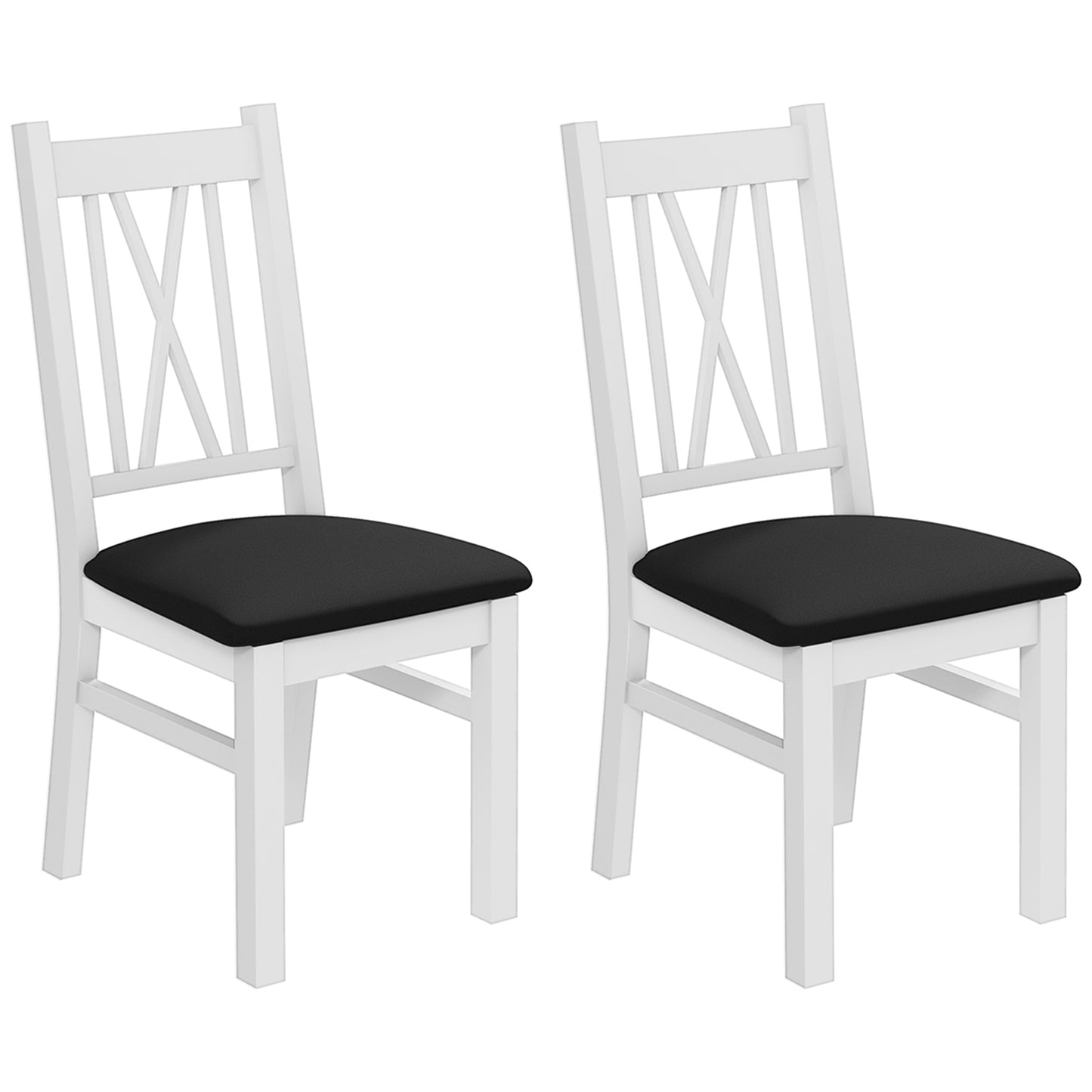 HOMCOM Farmhouse Dining Table Chairs Set of 2, Pine Wood Kitchen Table Chairs with PU Leather Cushion for Living Room, Bedroom