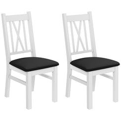 HOMCOM Farmhouse Dining Table Chairs Set of 2, Pine Wood Kitchen Table Chairs with PU Leather Cushion for Living Room, Bedroom