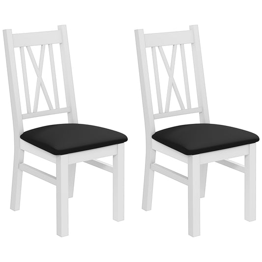 HOMCOM Farmhouse Dining Table Chairs Set of 2, Pine Wood Kitchen Table Chairs with PU Leather Cushion for Living Room, Bedroom